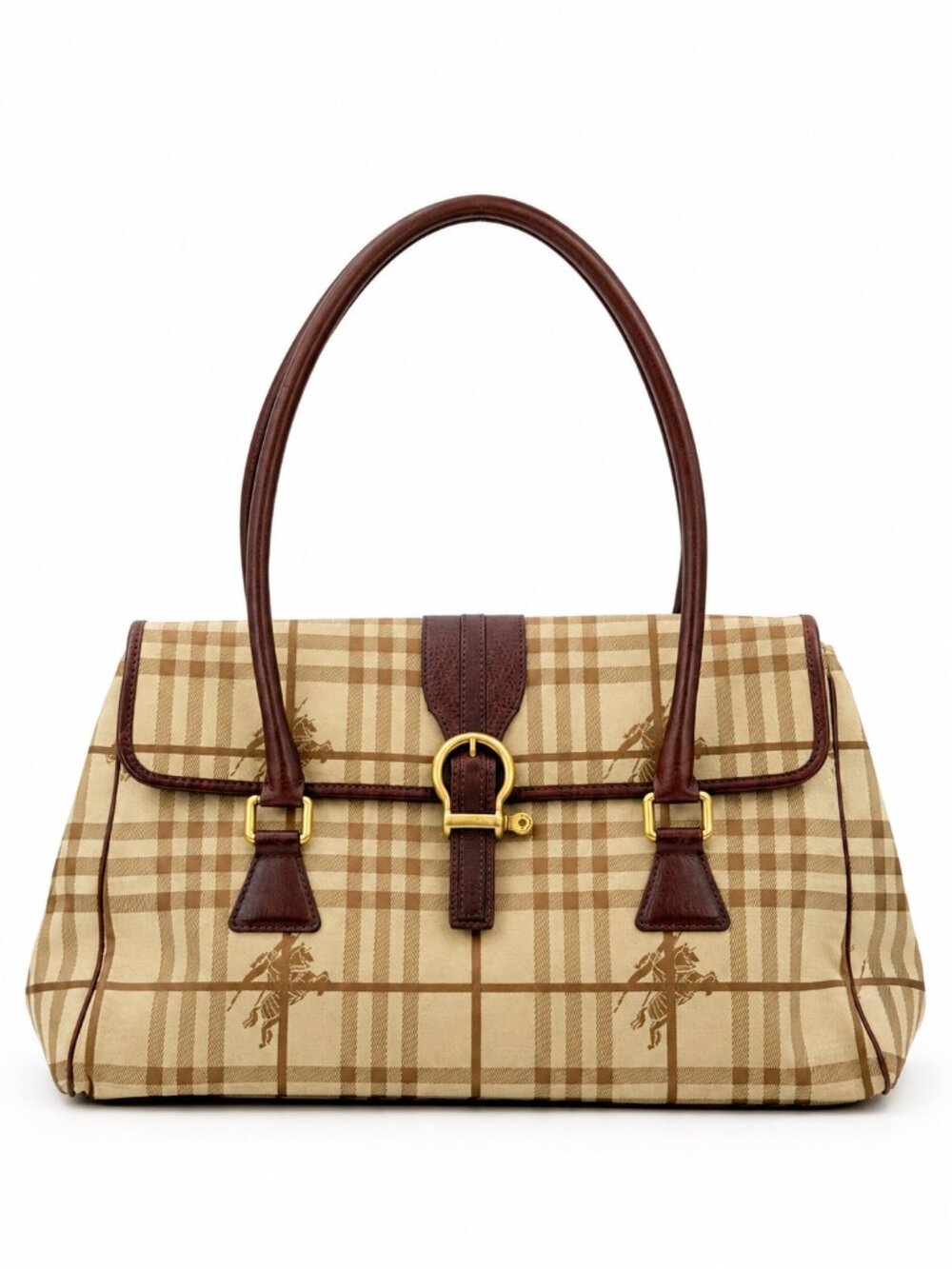 Burberry Vintage Nova Check Canvas Leather Shoulder Tote Bag Brown Beige